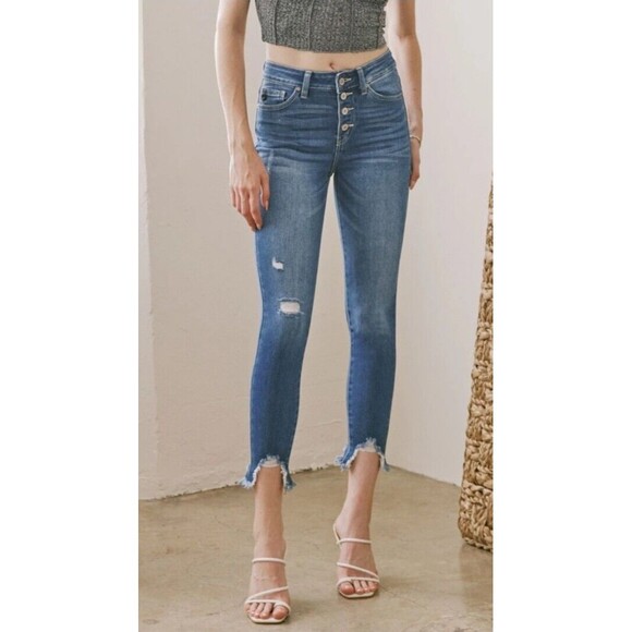 KanCan Denim - KanCan Womens Dempsey High Rise Ankle Skinny Jeans Button Fly Distressed Size 28